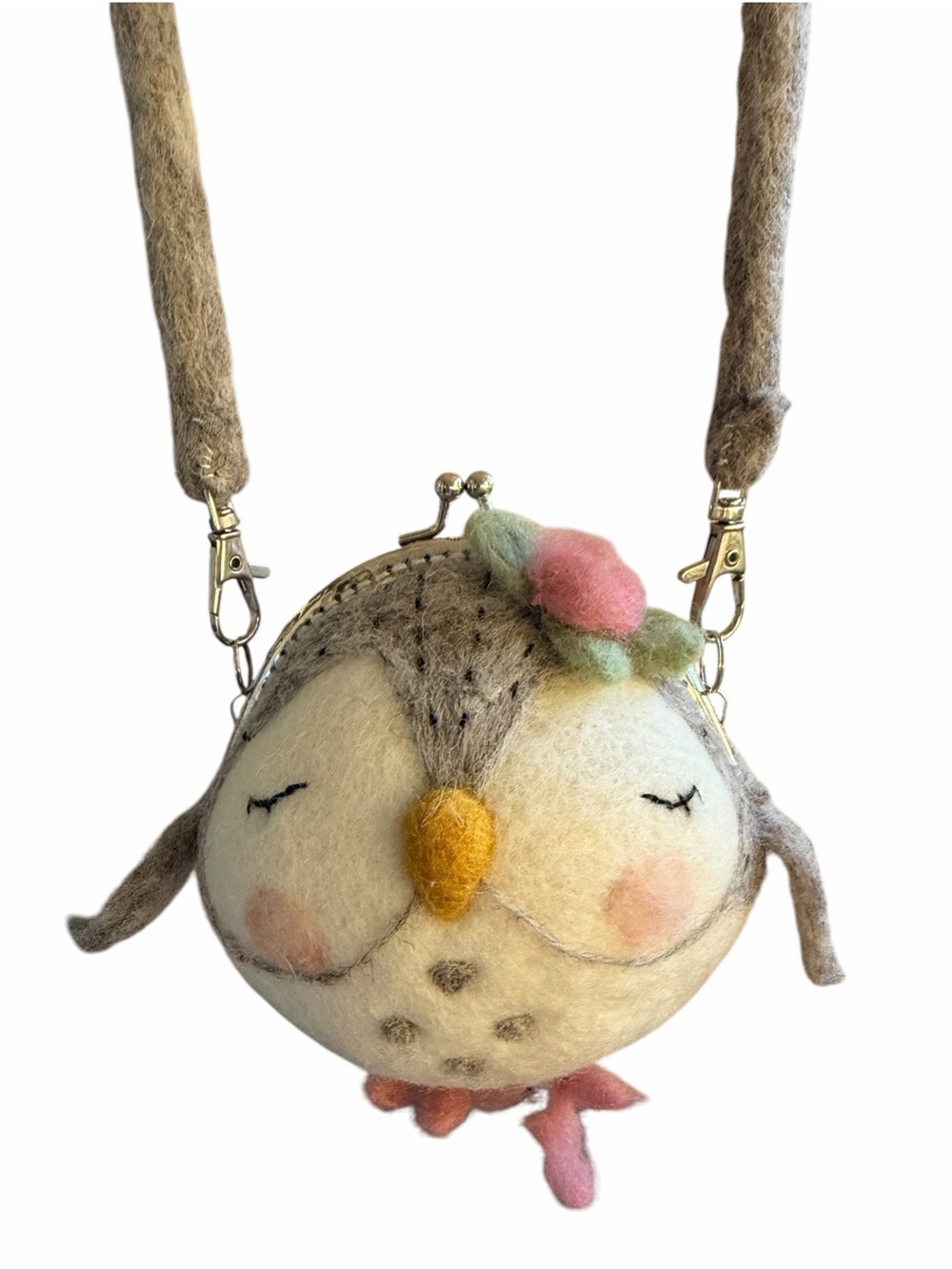 Wild Woolies Olivia Owl Handmade Felted Wool Critter Clutch Purse